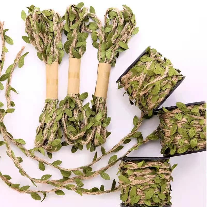 Simulazione foglie verdi tessitura corda di canapa e nastro di tela naturale tessuto fai da te per matrimonio casa giardino giungla safari decorazioni per feste