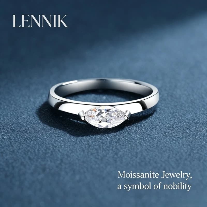 LENNIK S925 Sterling Silver Ring for Women's Light Luxury High-end Inlaid Mozzarella Simulation Diamond Ring Silver Jewelry