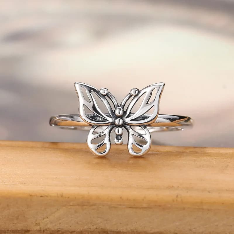 s925 sterling silver jewelry korean style simple exquisite butterfly tail ring personalized fashion women's open ring wholesale