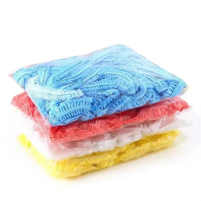 Nuovo 100 pezzi cuffia da doccia usa e getta a forma di rete elastica cappello da bagno non tessuto impermeabile per l'estensione dei capelli di bellezza chiara