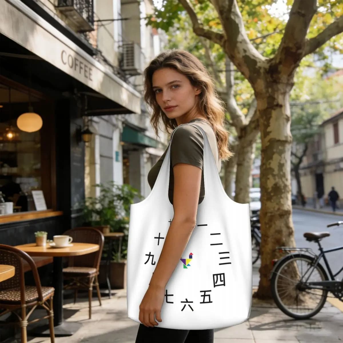 Chinese Number Shopping Tote Bag Canvas Large Capacity Shoulder Bags Shopper Grocery Handbag for Women