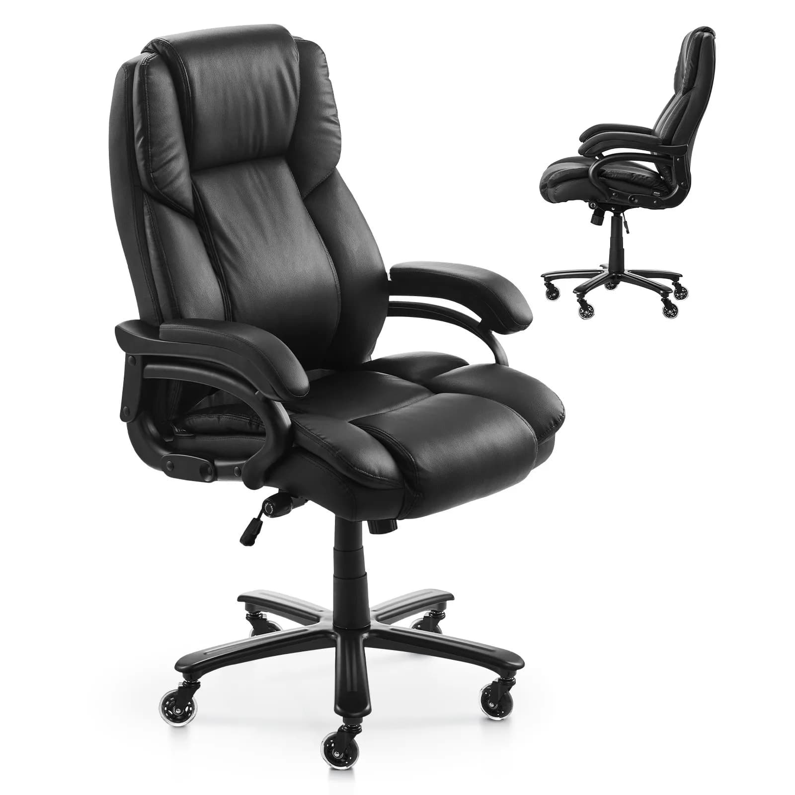 Sedia Direzionale con Schienale Alto, Supporto Lombare Regolabile con Manopola, Colore Nero
