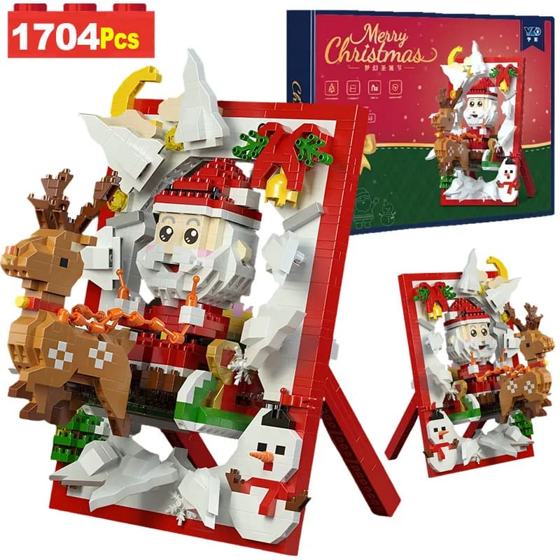 1704PCS Christmas Building Blocks Kit MOC 3D Santa Claus Photo Frame Model Bricks Sets Creative Decorations Gifts for Kids Toys