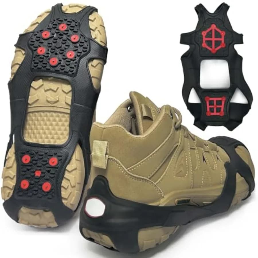 Upgraded Tungsten Crampon, Fashion Ice and Snow Grips with Fluorescent for Shoes and Boots, Removable Shoe Traction for Hiking,