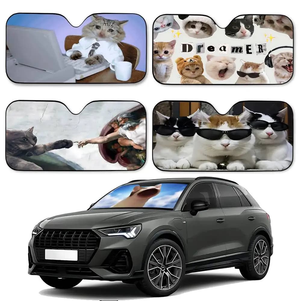 Funny cat meme sunshade curtains for car covers sunshade for auto cover folding visor for universal windscreen