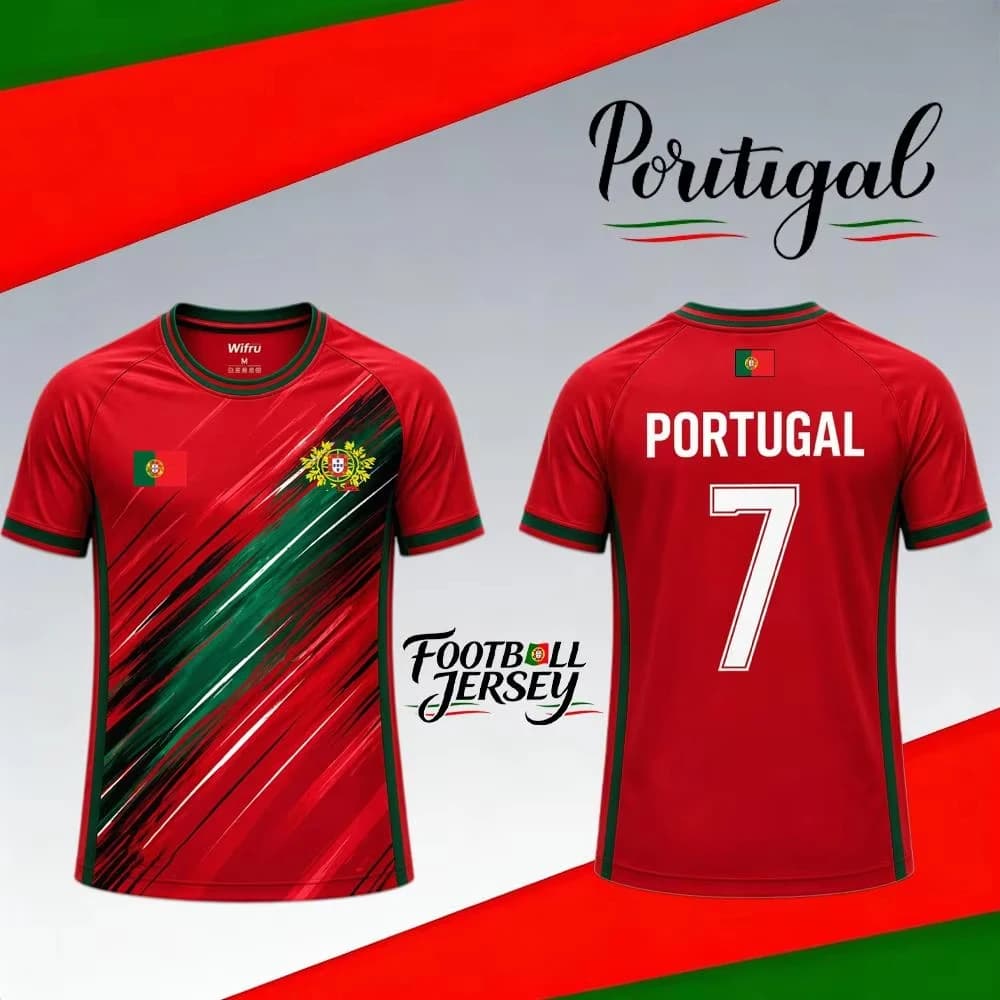 Nuova Maglia da Calcio con Bandiera del Portogallo, T-shirt Traspirante a Maniche Corte per Allenamento Sportivo all'Aperto, Top Casual per Uomo e Donna