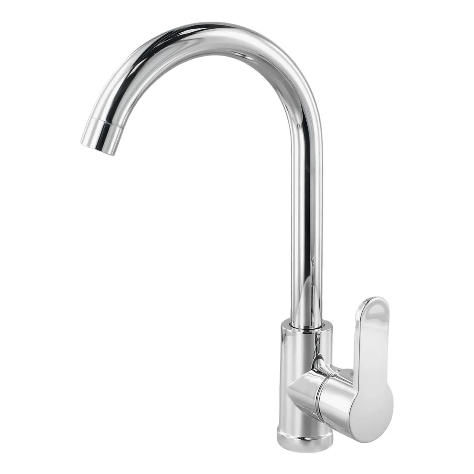 Rubinetto per lavello da cucina Miscelatore caldo freddo Rubinetto girevole montato su piano Spruzzatore cromato lucido Rubinetto per bagno con maniglia singola