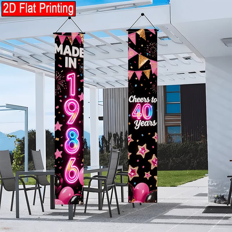 VIKAMA Banner 'Made In 1986 Cheers To 40 Years', Insegna da appendere alla porta per il 40° compleanno, Decorazione per festa di compleanno rosa neon per donne