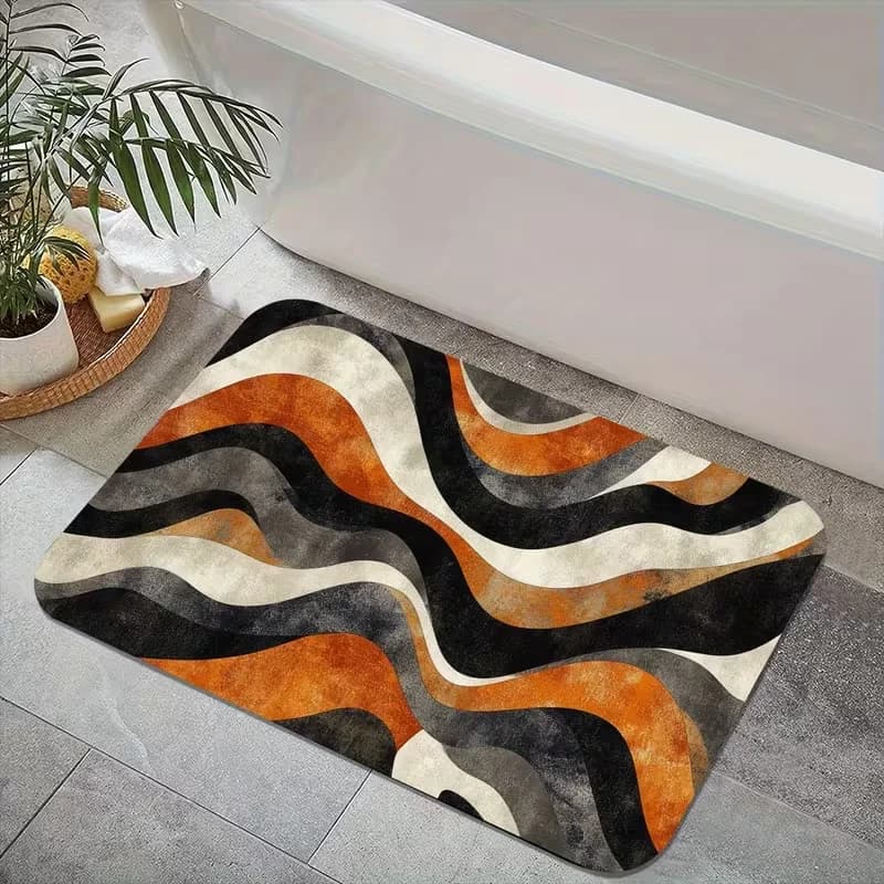 Tappetino da Ingresso con Stampa Astratta a Strisce Ondulate, Morbido e Antiscivolo, Tappeto Geometrico a Onde per Ingresso di Casa, Portico, Patio
