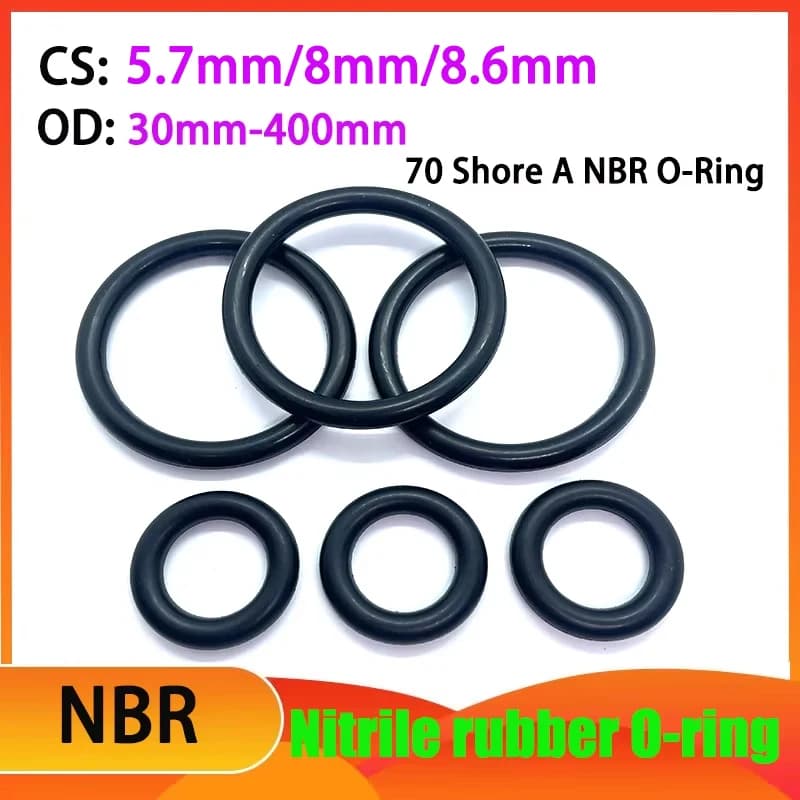 CS 5.7mm/8mm/8.6mm NBR 70-Durometro Nitrile O-Ring Gomma nitrilica nera O-ring Diametro esterno 30mm-400mm Anello di tenuta paraolio
