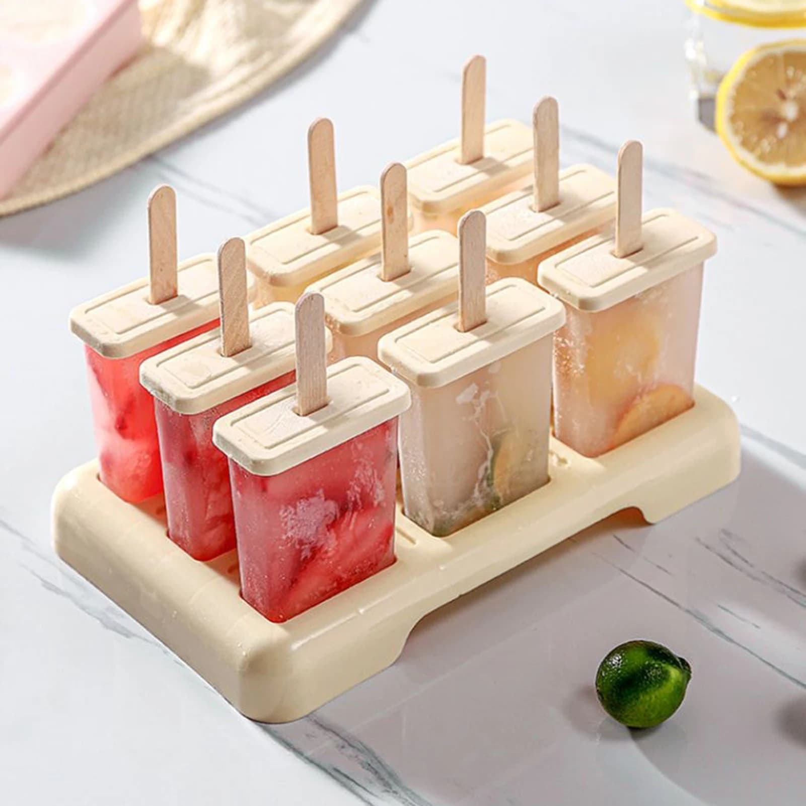 Nuovi Strumenti per Gelato Estivi in Offerta con 9 Bastoncini in Legno, Stampi in Silicone per Ghiaccioli Fai-da-Te, Mini Stampi in Silicone per Gelati