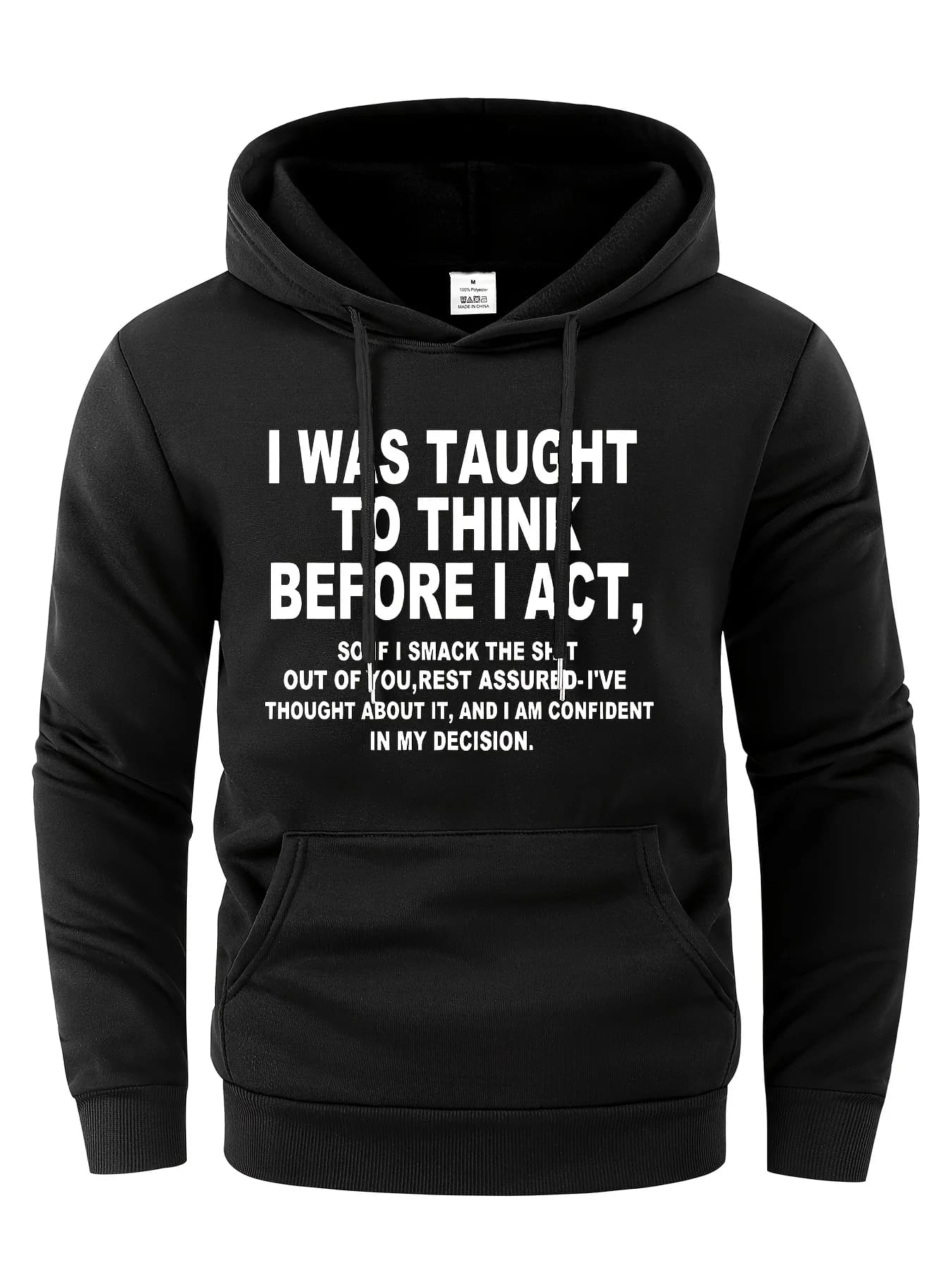 Felpa con cappuccio "Think Before I Act" da uomo di Top Pick - Marrone, Autunno-Inverno, Casual Everyday Streetwear