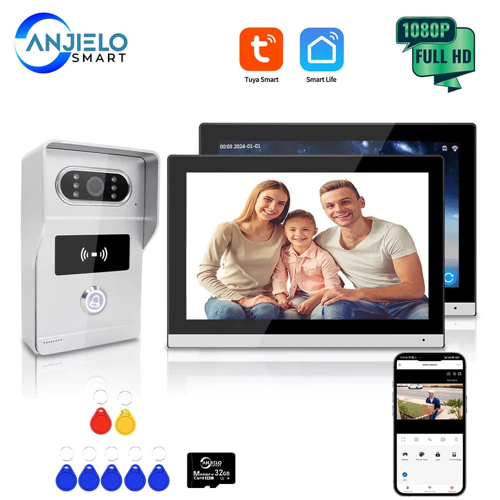 Sistema di Videocitofono IP ANJIELO 1080P con Schermo Touch da 10 Pollici, Campanello WiFi POE Cablato per Villa e Appartamento, Controllo Accessi RFID Tuya
