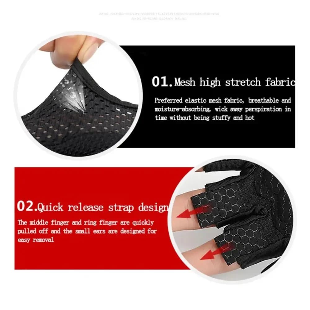 1 paio di guanti da ciclismo traspiranti, guanti da fitness antiurto e antiscivolo con fascia da polso, protezioni per il palmo, guanti da ciclismo a mezze dita
