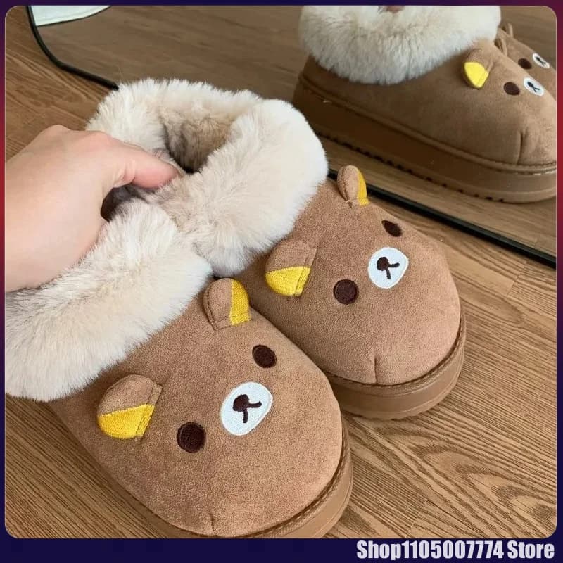 Kawaii Cute Bear Rilakkumas Indossa scarpe di cotone Fuori piatti con punta chiusa Pantofole da cartone animato Scarpe da casa Scarpe da coppia invernali
