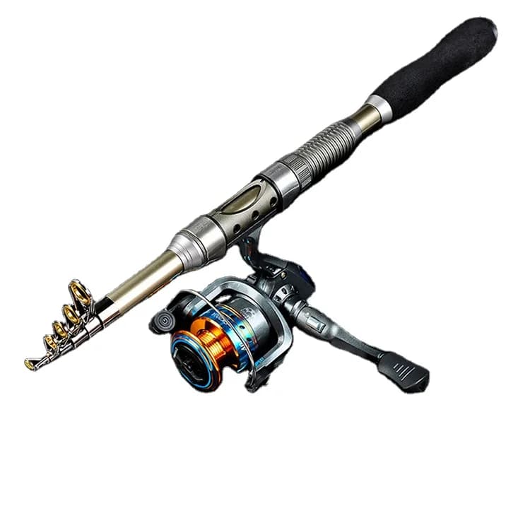 Set Combo Canna da Pesca Telescopica Rigida da 1,8 m e Mulinello con Esche e Filo