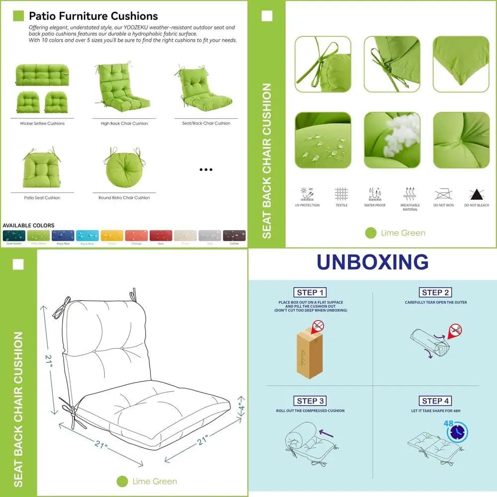 Green lime garden chair cushion for all seasons with laces