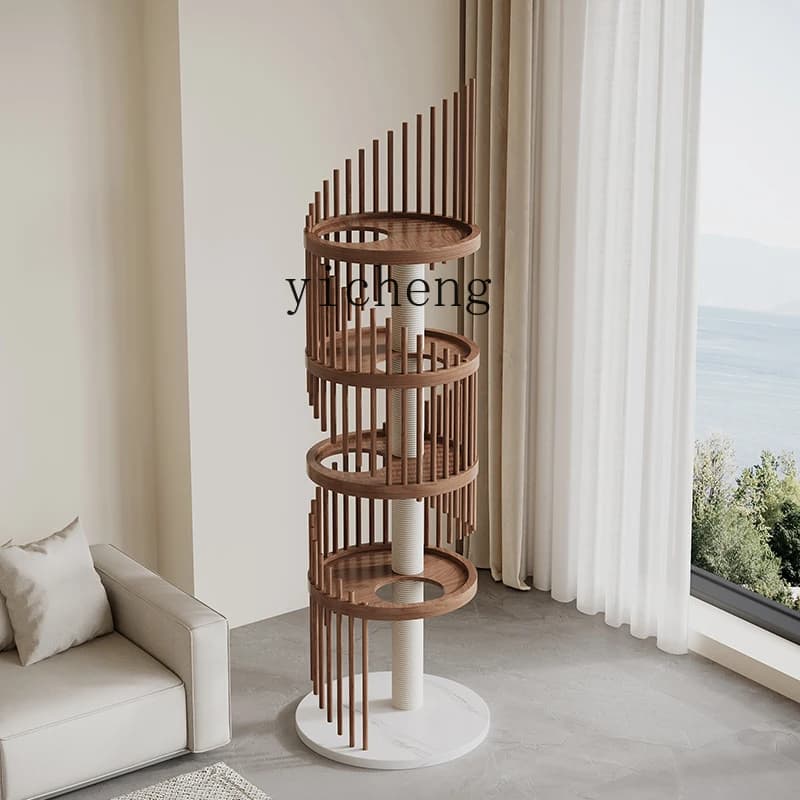 HYS Trepiede per gatti in legno massello, salvaspazio, con design elegante e piantana in sisal integrata