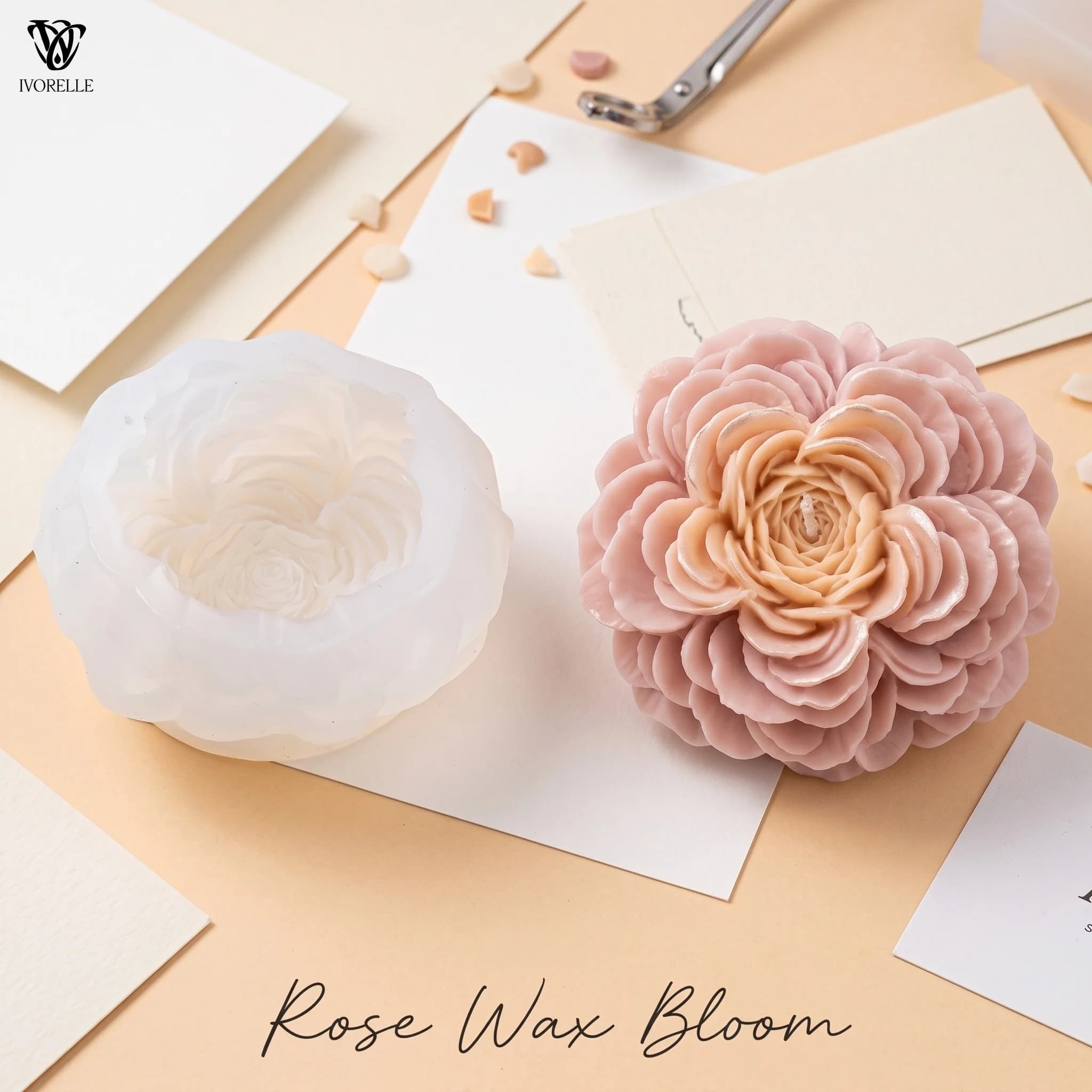 IVORELLE 3D Flower Silicone Candle Mold Layered Curled Petals For Wax Resin Plaster Soap DIY Home Decor Craft