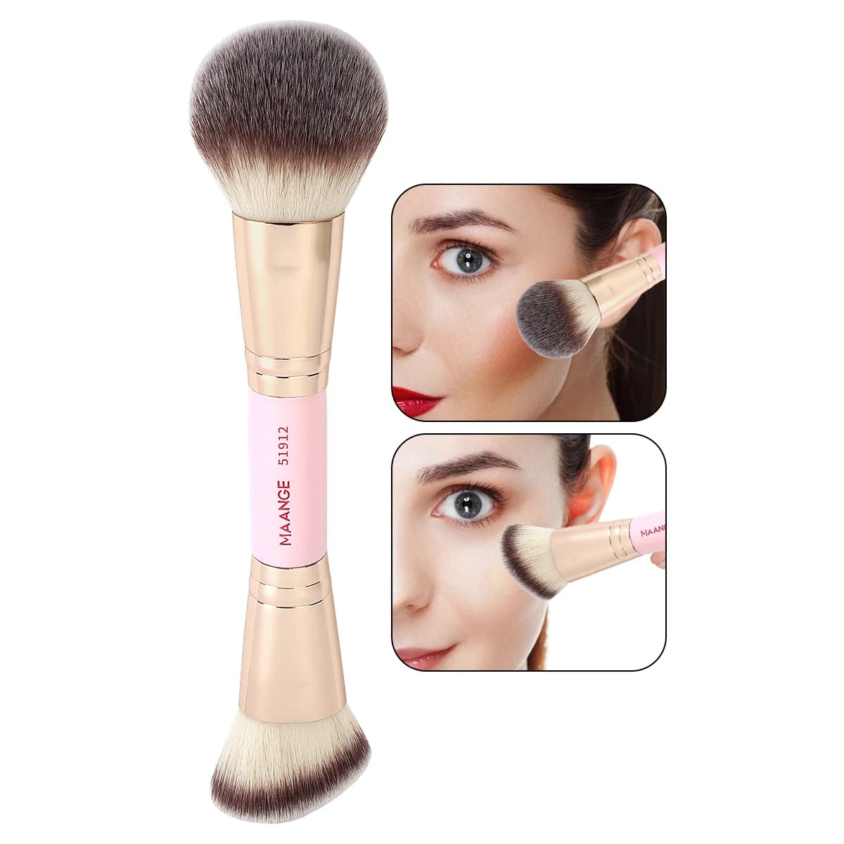 MAANGE Pennello per trucco a doppia estremità per fondotinta in polvere, fard, contorno, setole morbide e dense, presa in polvere forte per regali