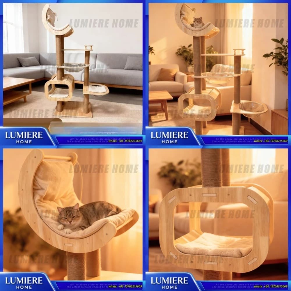 Grande Albero per Gatti a Capsula Spaziale con Cuccia Accogliente e Tiragraffi per Gatti di Piccola e Grande Taglia da Interno, in Vero Legno Multistrato