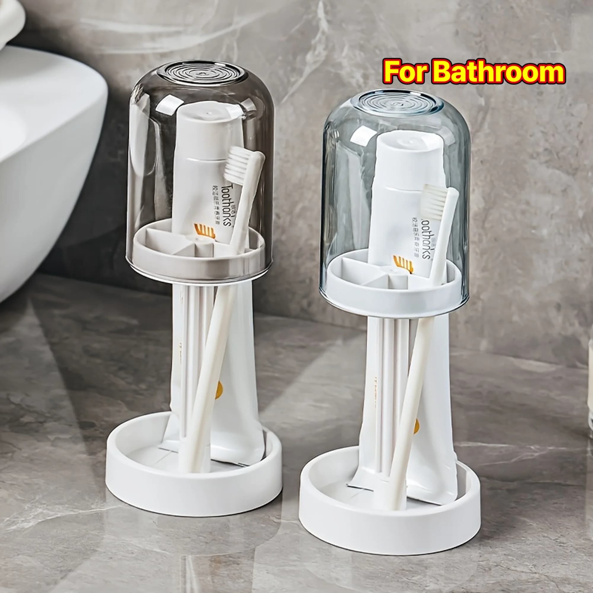 Set di 2 bicchieri per spazzolini da bagno (bicchiere + supporto), porta spazzolini impermeabile, organizer per cosmetici