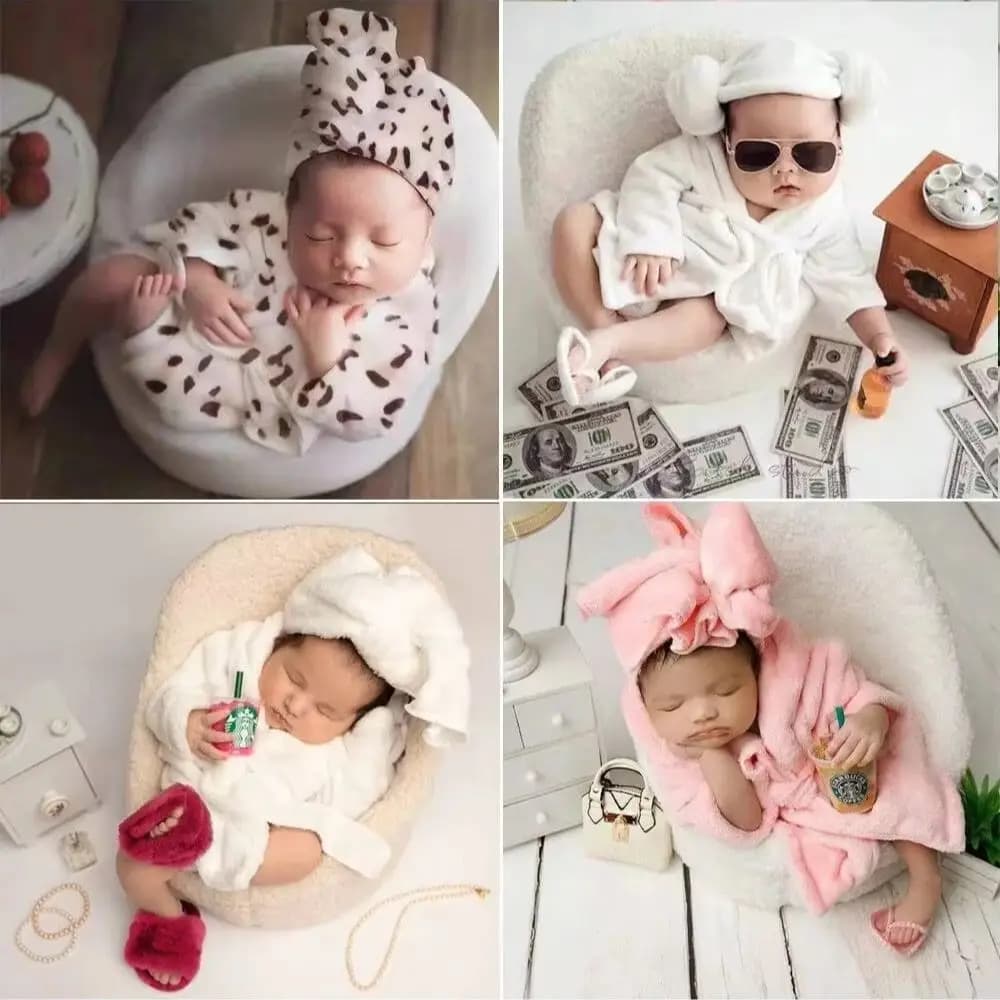 Set 3 Pieces Soft Photography Pile Newborn Bathrobe Leopard for Children's Photo Service Children's Dress/Children Bathrobe Towel Shoes