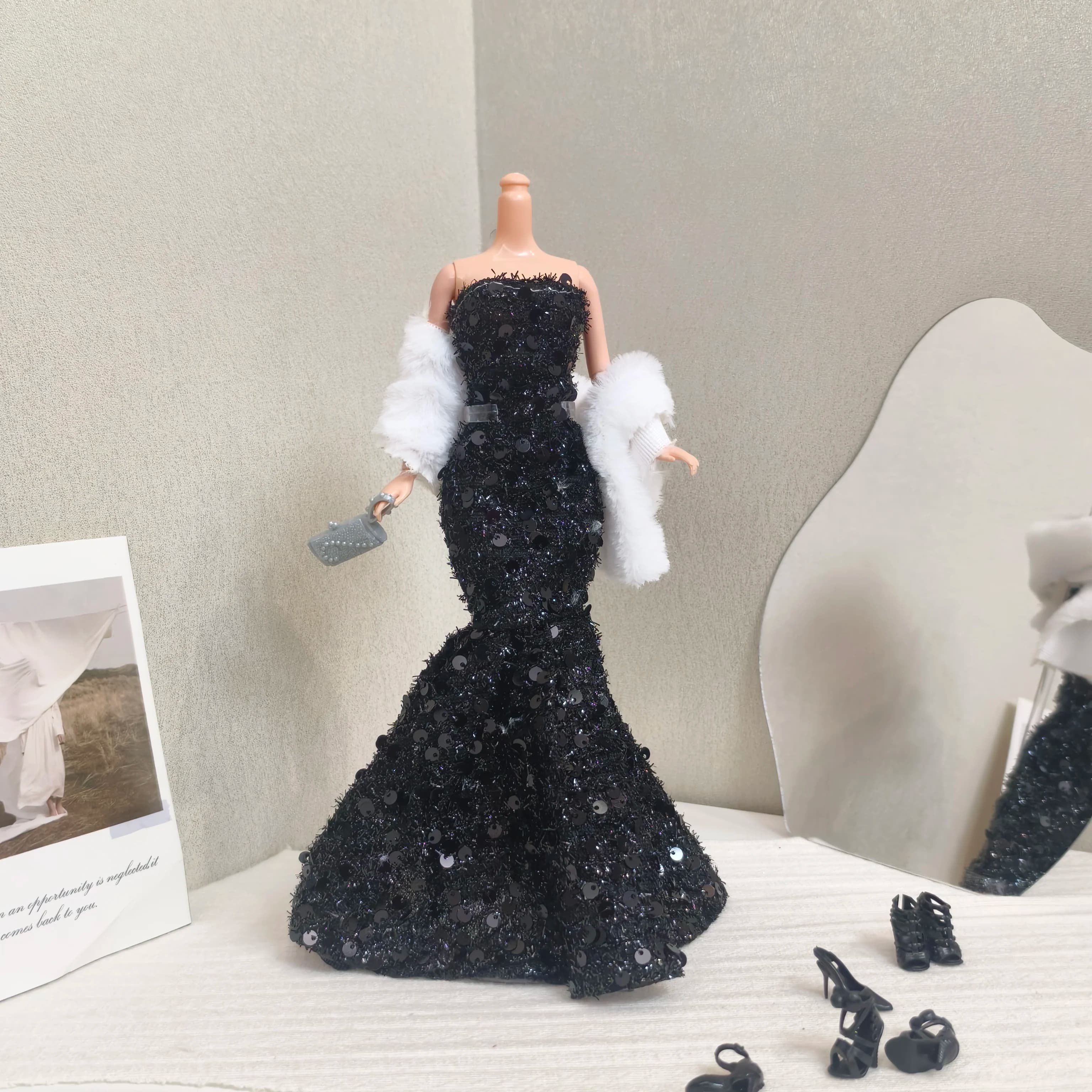 30 centimetri Vestiti per le bambole Accessori Moda Abito a coda di pesce Scialle Elegante Paillettes Abiti da cena per 1/6 BJD Supermodelo Doll Dress Up