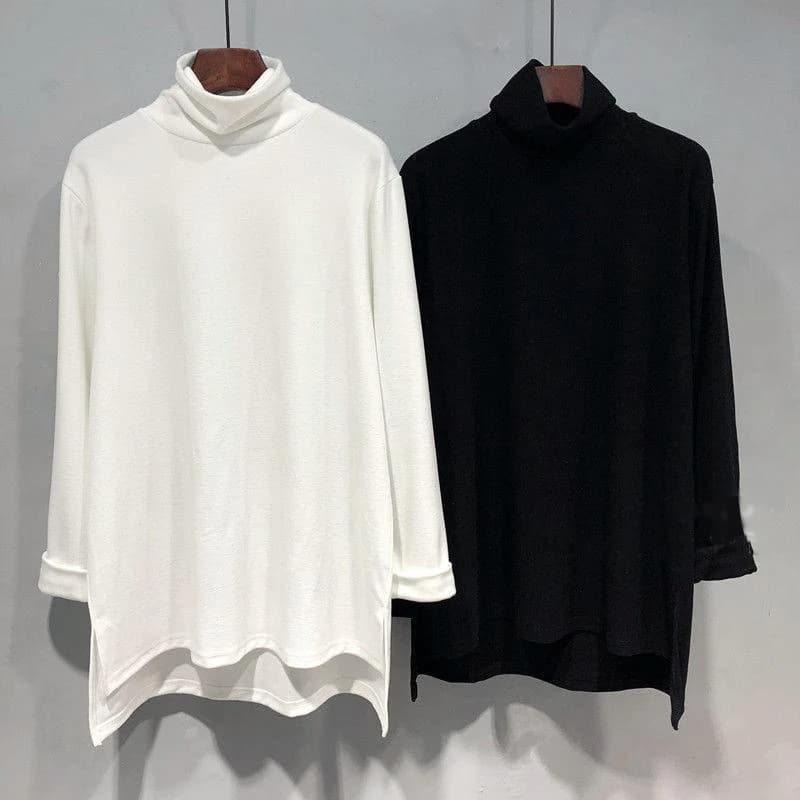 Maglia a maniche lunghe da donna taglie forti, in pile felpato, a collo alto, calda e trendy, ideale come strato base per l'autunno e l'inverno
