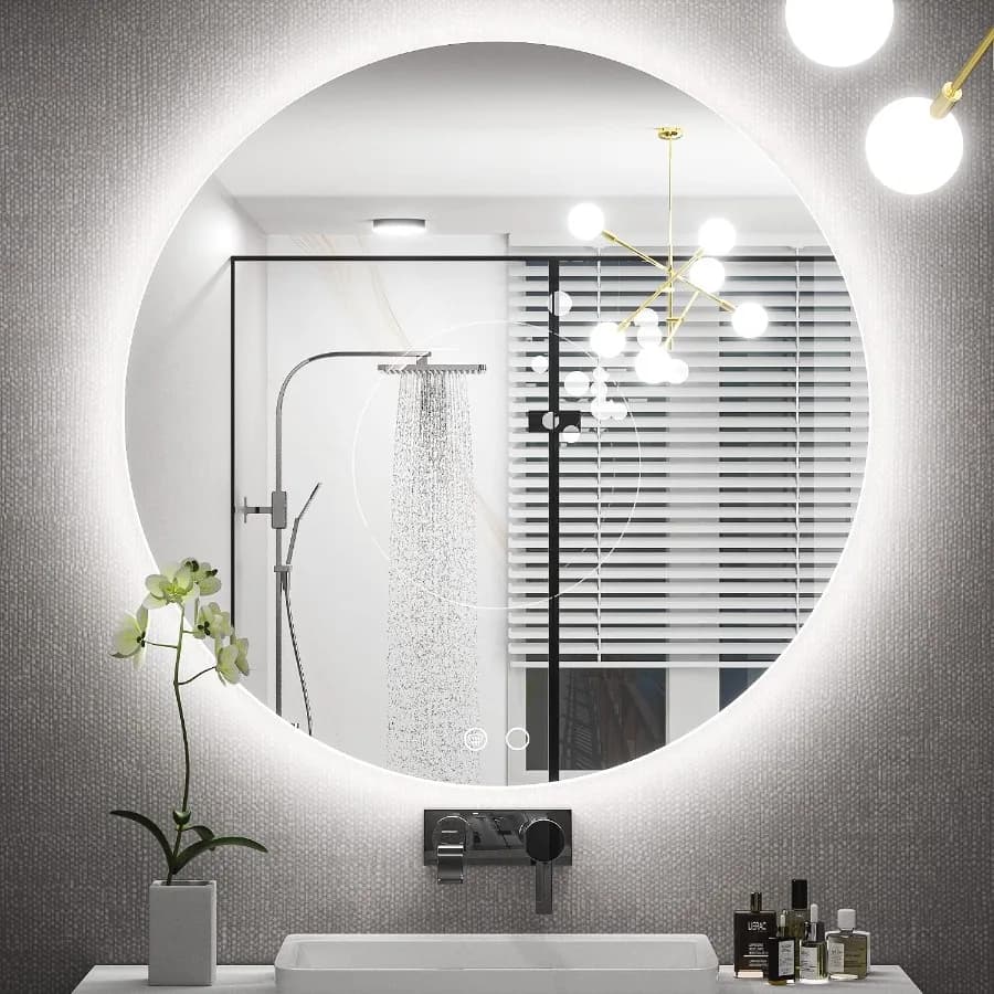28 Inch Round LED Mirror, Backlit Mirror Bathroom, 3 Color Lights