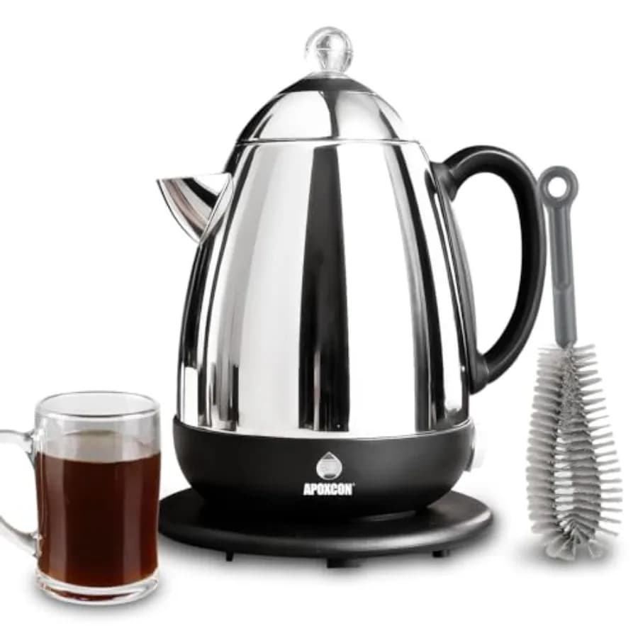 Caffettiera Elettrica in Acciaio Inox con Indicatore di Progresso della Cottura e Spazzola per la Pulizia, Funzione Mantenimento Calore Automatica, Senza Fili