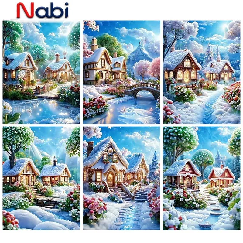 Nabi House Diamond Painting DIY Landscape Wall Art Picture Of Acrylic Snow Mosaic Winter Embroidery Garden