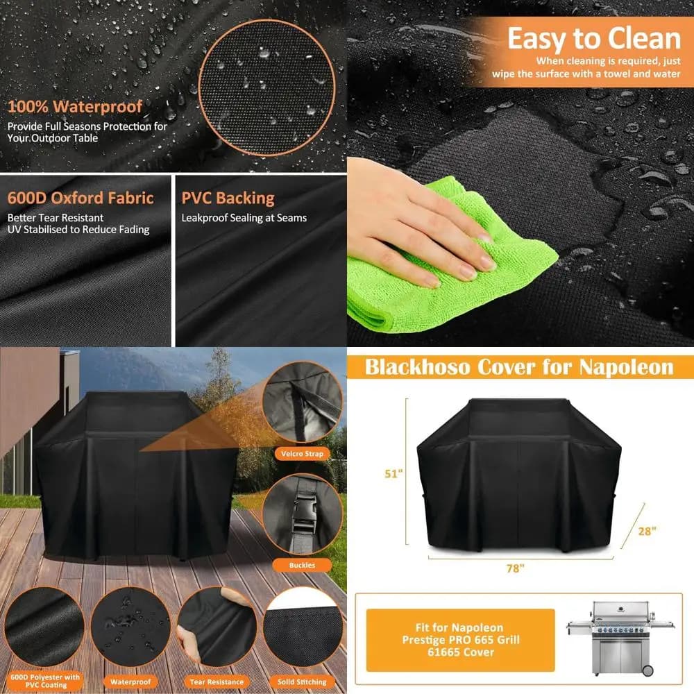 Copertura per Griglia Resistente in PU 600D, Protezione UV, con Velcro e Cinghie Regolabili