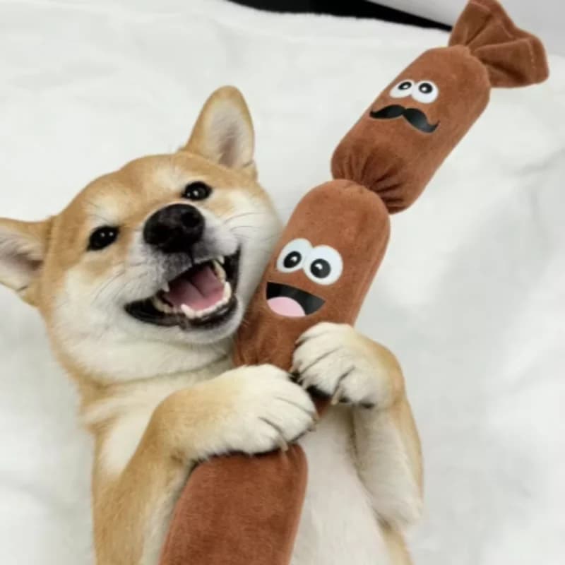 Durable Dog Plush Chew Toy Squeak Chewable Molar Simulated Sausage with BB Sound Teeth Cleaning Chew Toy for Puppies