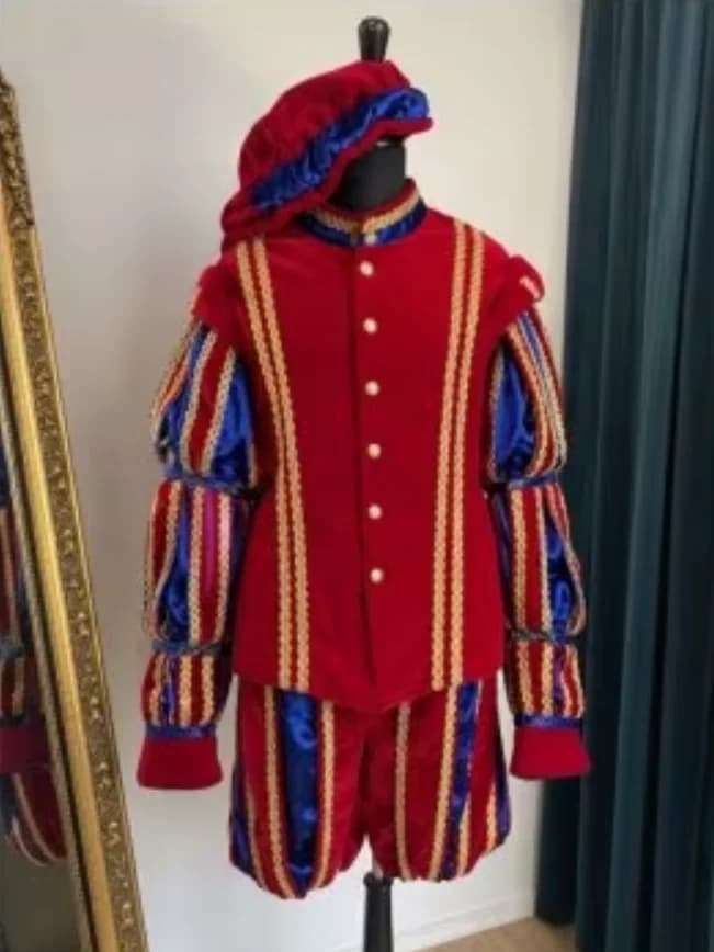 Tudor Elizabethan King Costume Red And Blue Suit With Hat Set