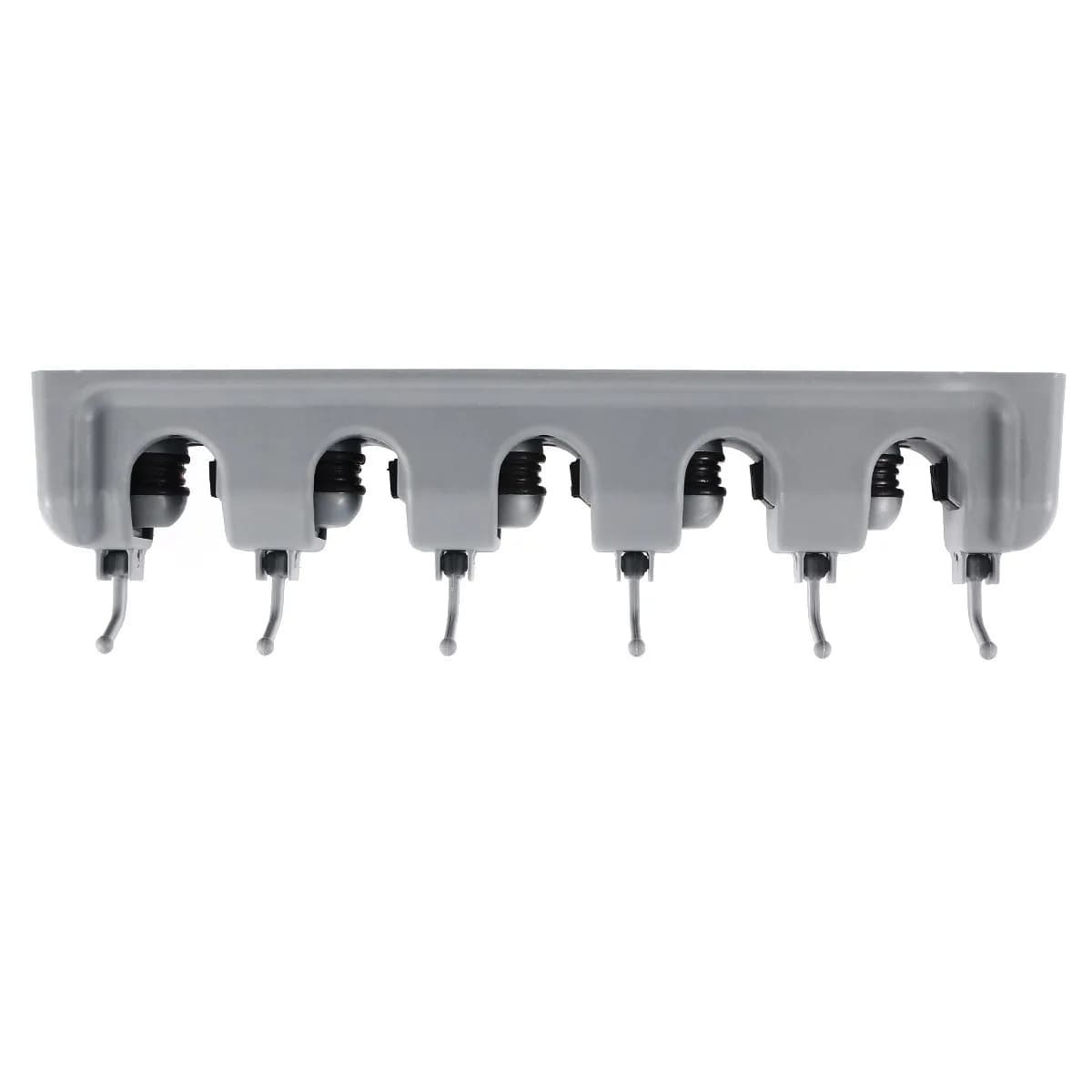 Mop Broom Holder Wall Mounted Storage Rack Grey 5 Ball Slots 6 Hooks Retractable for Garage Garden Kitchen Umbrella Storage