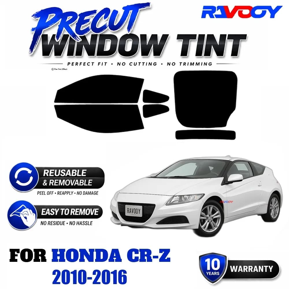 RAVOOY Precut Window Tint, Reusable Removable EPU Film, Custom Fit for Honda CR-Z 2010-2016, UV Heat Protection
