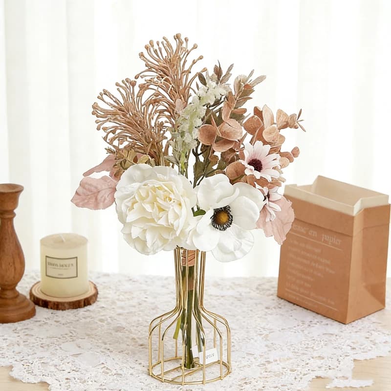 Peonia papavero margherita champagne fiori artificiali bianchi piante di eucalipto casa camera decorazioni di nozze decorazioni natalizie per esterni