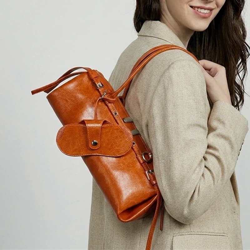 HIFASHION Borse a Spalla in Vera Pelle Cerata da Donna, Borse a Tracolla Casual in Pelle Bovina a Cuscino, Borse a Mano per Lavoro Quotidiano e Viaggi 2026