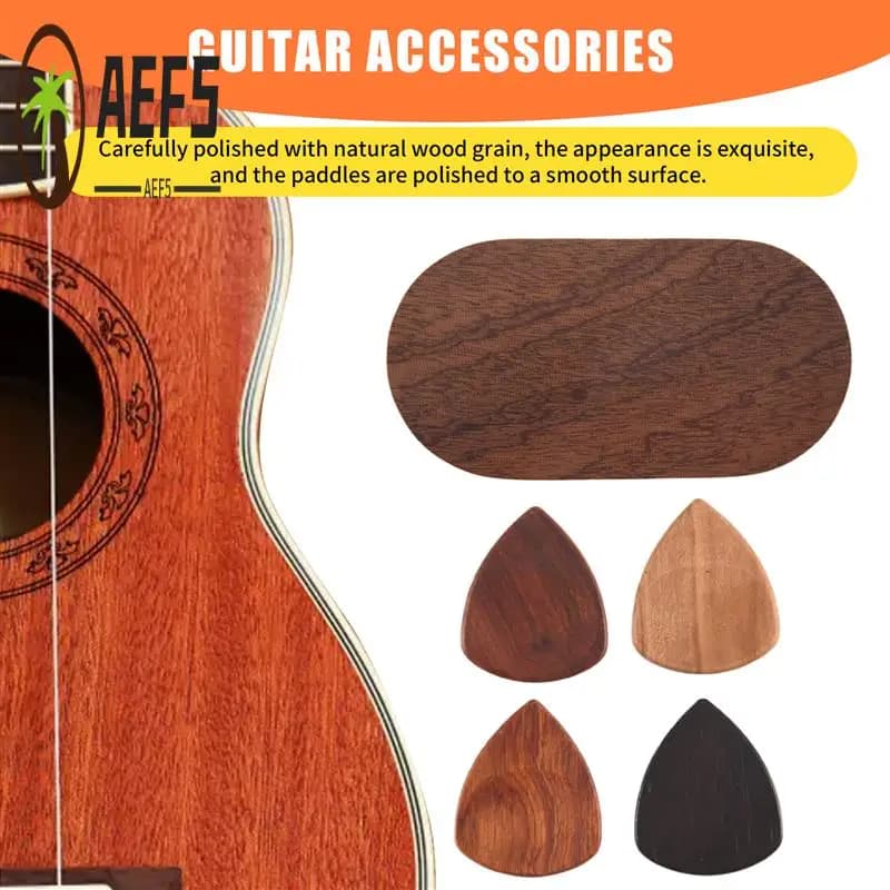 AEF5-Set porta plettro per chitarra con 4 plettri in legno, vetrina per plettro per chitarra in legno ricordo naturale, mini scatola portaoggetti per chitarra