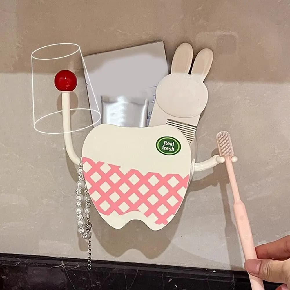 Pratico Portaspazzolino a Forma di Dente, Portaoggetti da Parete in Plastica, Scatola Decorativa per Cosmetici da Bagno