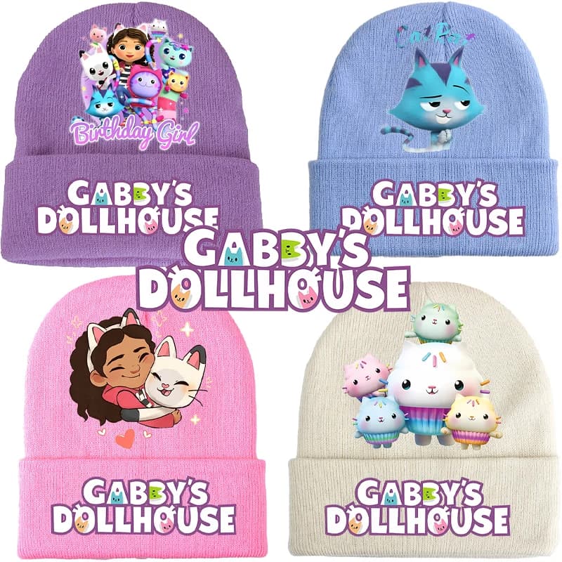 Hats Maglia Gabby Dollhouse, Berretti with Print Anime Cartoon, Cute Hat for Girls, Warm for Winter, Winter Cap, Birthday Gifts