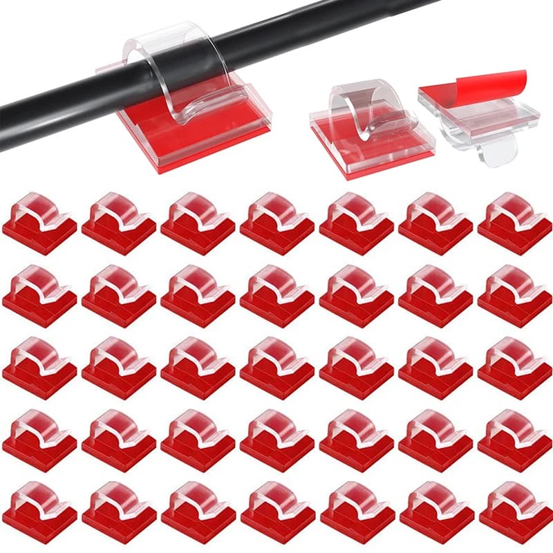 50 Pezzi Clip Autoadesive per Gestione Cavi, Organizzatore Regolabile per Cavi USB e Dati, Fissaggio Rapido per Ufficio