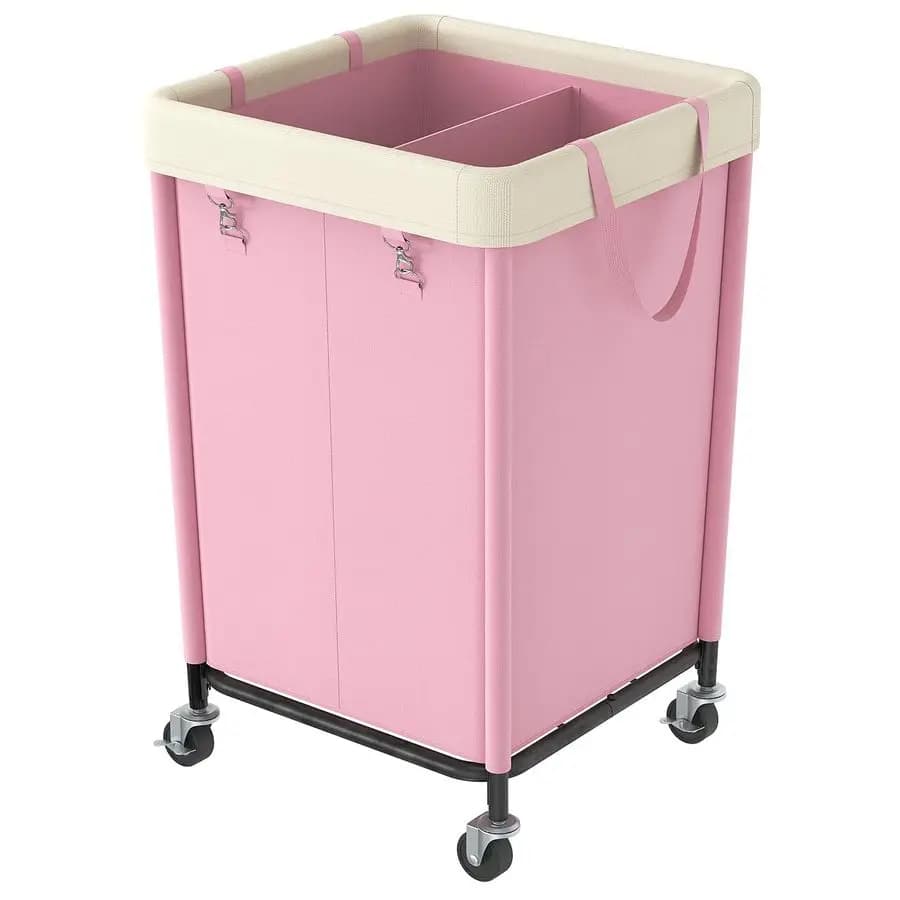 Basket with wheels of 160L, durable white paper basket, large white paper trolley with steel frame and removable bag, for dirty linen