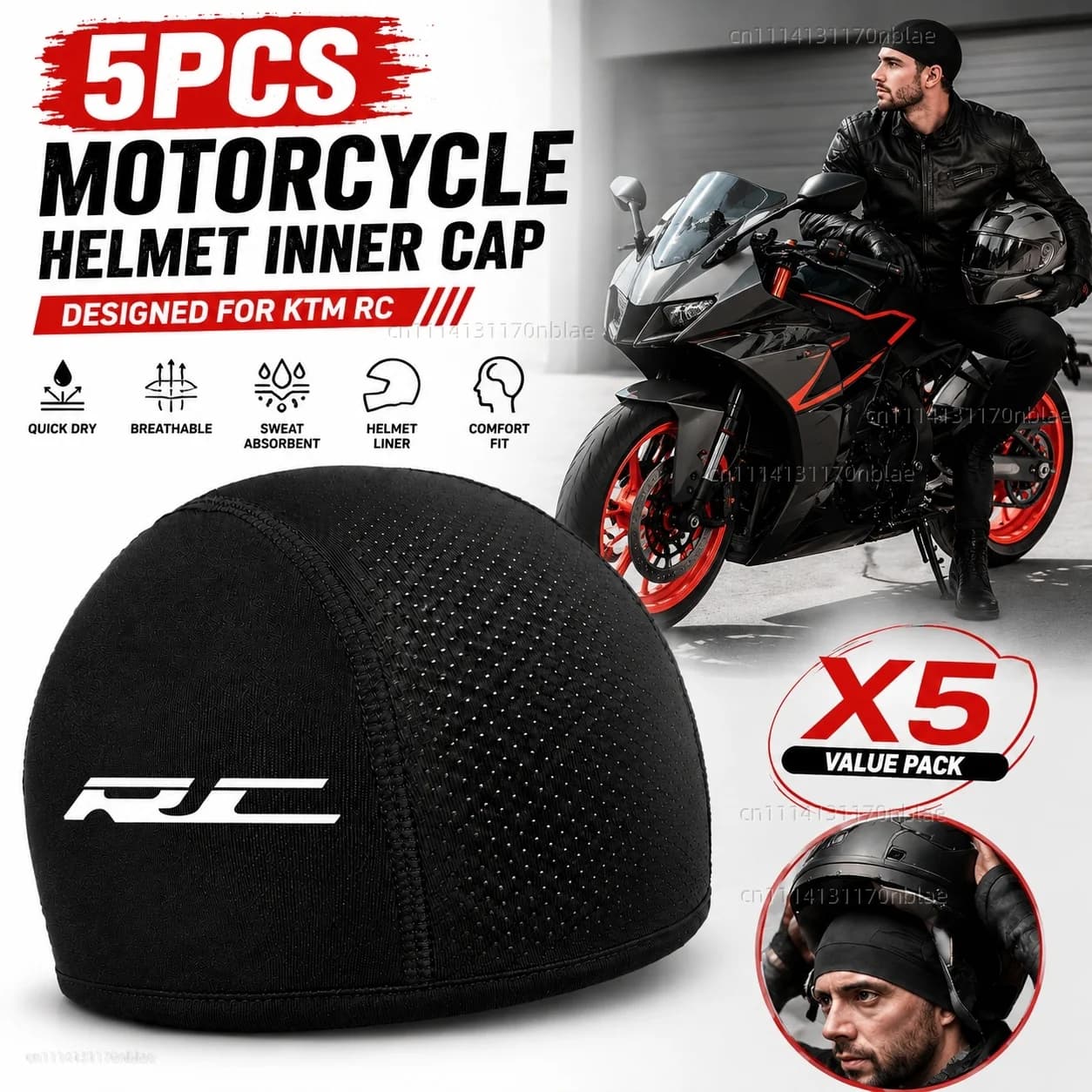 5pcs Motorcycle Helmet Inner Cap Hat Quick Dry Breathable Hat Racing Cap X5 For KTM RC 125 200 250 390 rc390 2014 2015 2016-2018