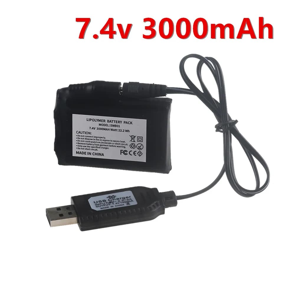 7.4V 3000mAh Rechargeable Lithium Polymer Battery for Heated Gloves Socks Heated Jackets Vest Motorcycle Gloves USB Charger
