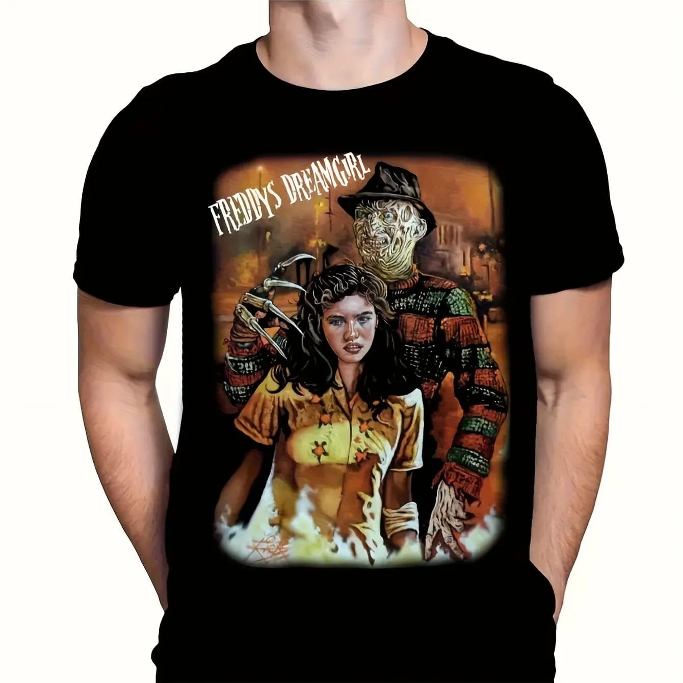 T-shirt da uomo "Nightmare Block" Freddie Kruger e Nancy Thompson Film horror Freddie Kruger Fan Pop Culture Costume