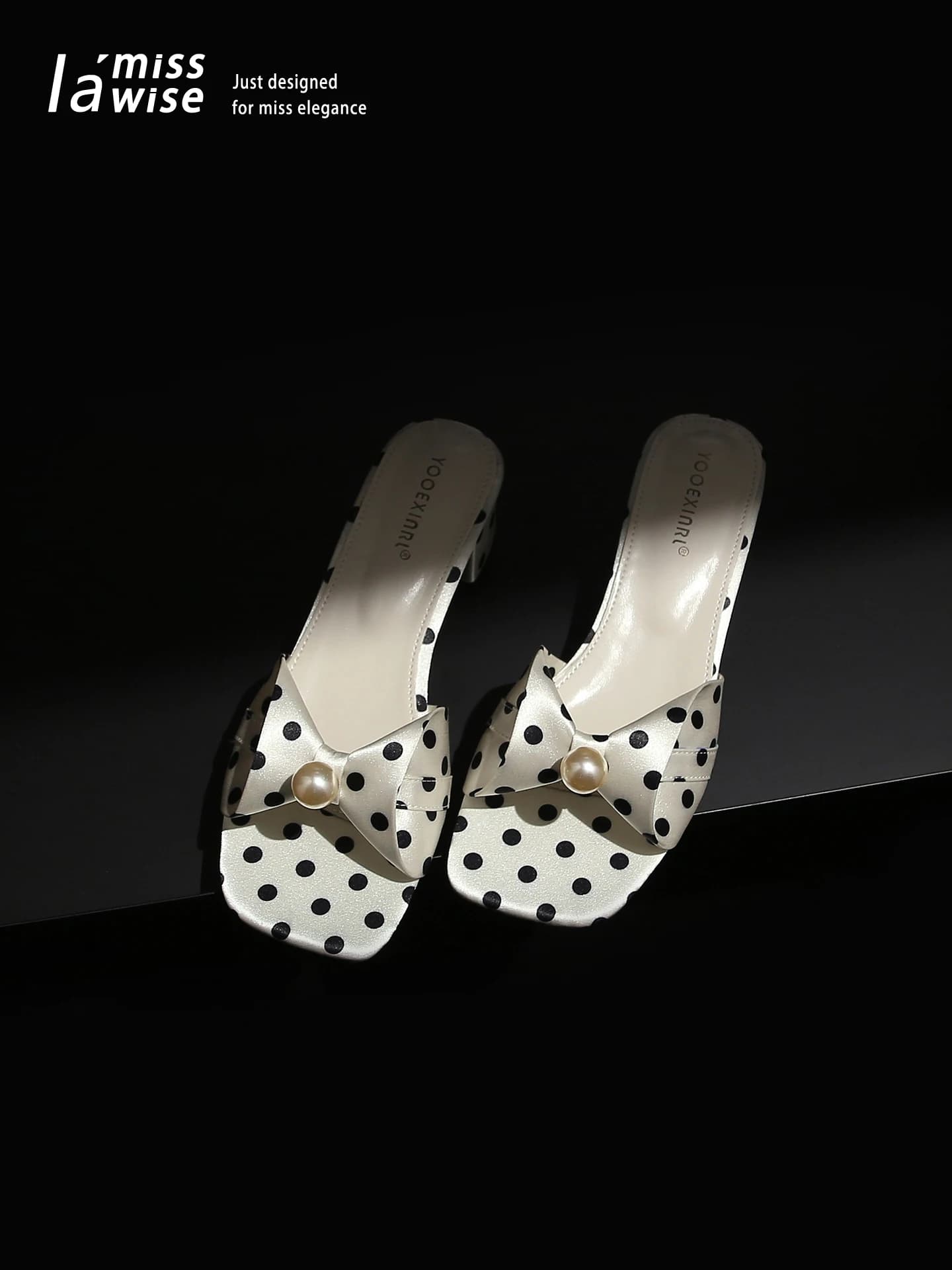 Sandali Donna con Nodo a Pois Bianchi Moonlight, Ciabatte Estive Fresche da Esterno con Punta Aperta e Tacco Alto