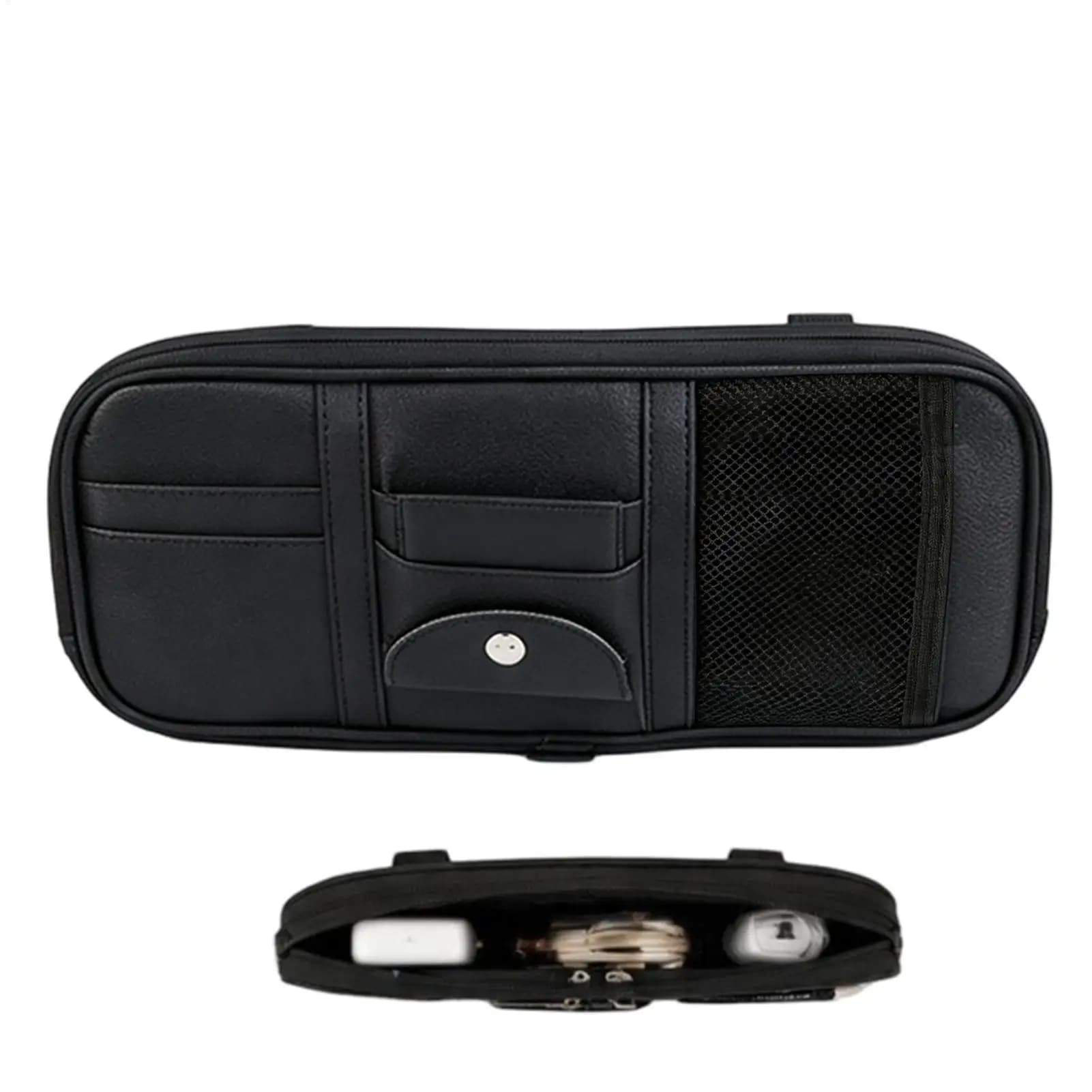 Truck Visor Organizer PU Leather Multi-Pocket Universal Zipper Pouch Car Sunglass Holder for Vehicle Interior Registration