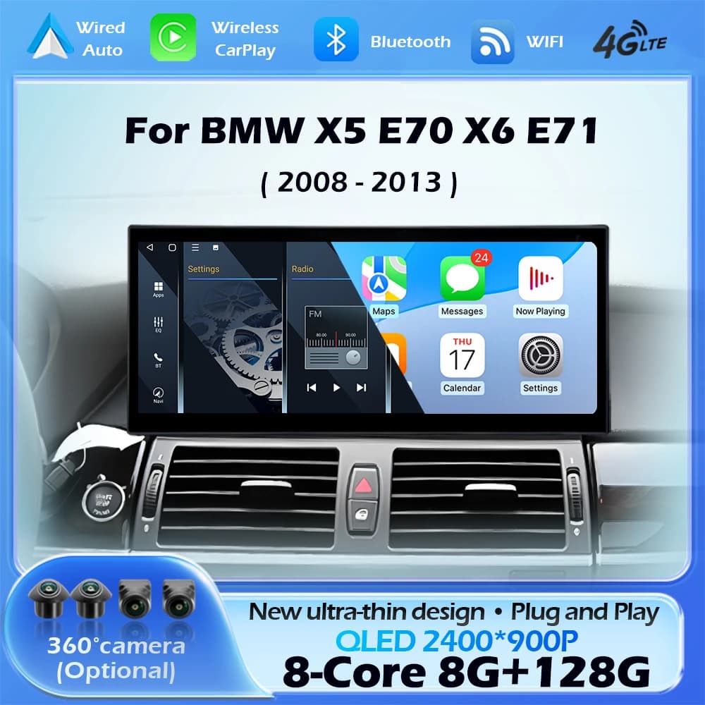 12.3 inch 2K Screen for BMW X5 E70 X6 E71 2008-2013 CCC System Android CarPlay GPS Navigation Multimedia Car Reader